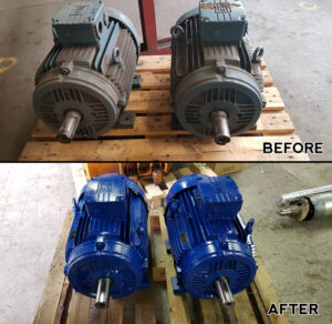 before and after of a restored and cleaned motor