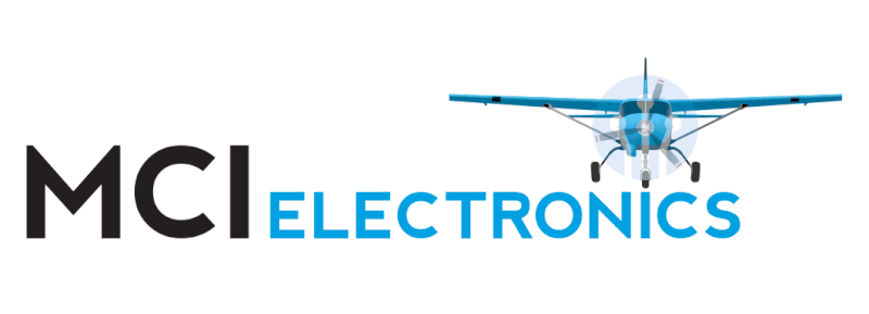 MCI Electronics logo with animated plane