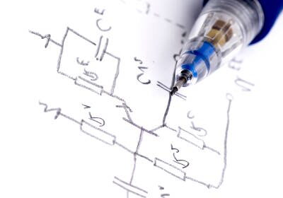 Handrawn pcb design schematic with pencil.