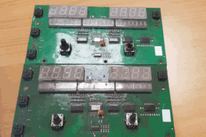 Animation of two industrial circuit boards before and after repair and refurbish.