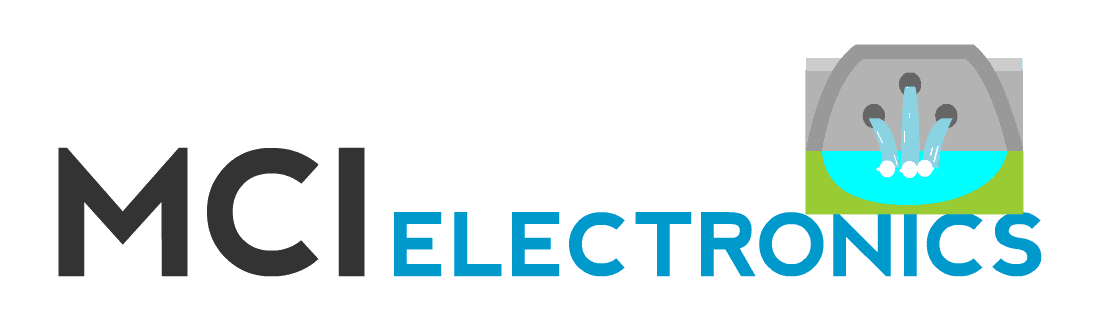 MCI Electronics logo featuring a hydroelectric dam