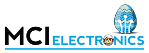 MCI Electronics logo decorated with Easter imagery.