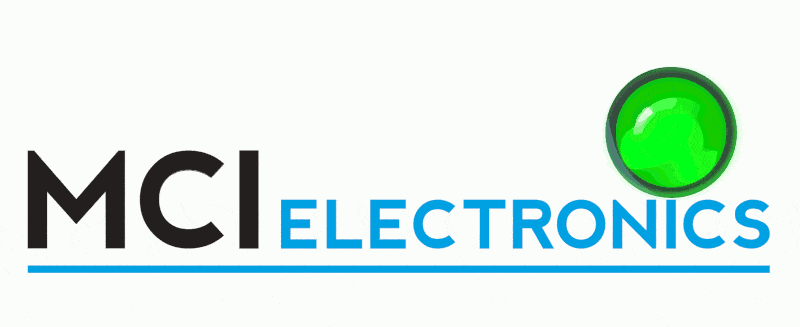 MCI Electronics logo with traffic light animation.
