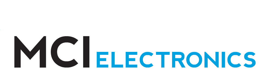 MCI Electronics logo animation showing accelerated particles colliding.