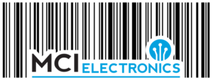 MCI Electronics logo and barcode design.
