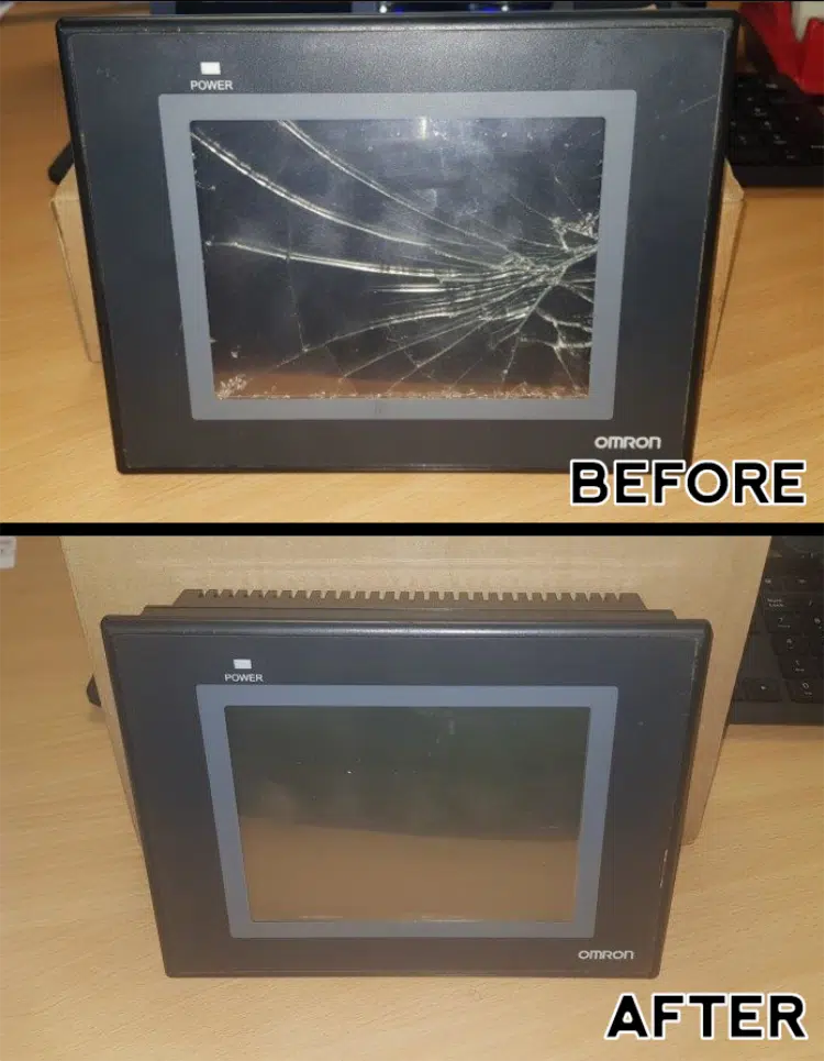 Control panel digitizer before and after repair by MCI Electronics.