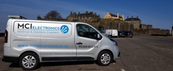 MCI Electronics distribution van at Stirling Castle